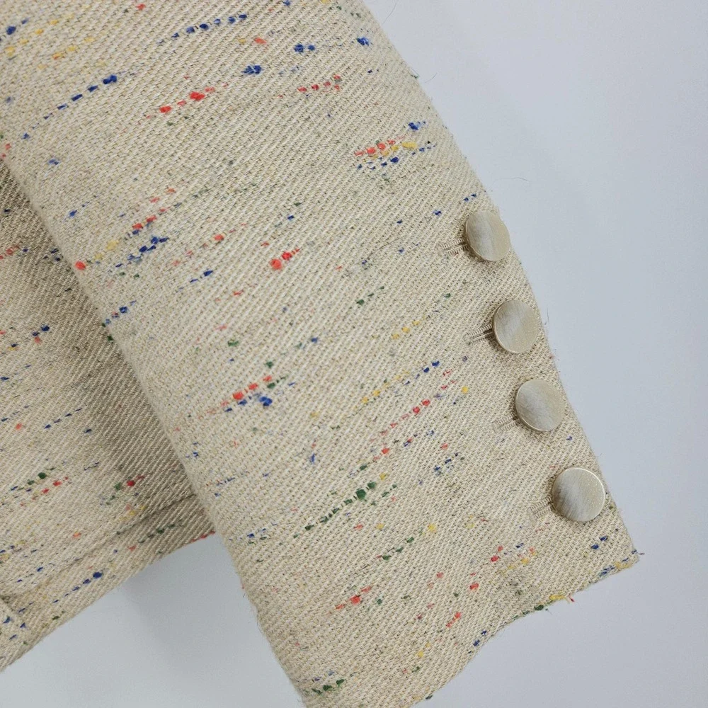 Tory Burch Confetti Twill Tweed Blazer Jacket Beige Double Breasted NWT $998 14